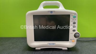 GE Dash 3000 Patient Monitor Including ECG, CO2, NBP, BP1, BP2, SpO2 and Temp/CO Options (Powers Up with Blank Screen and Damage-See Photos)