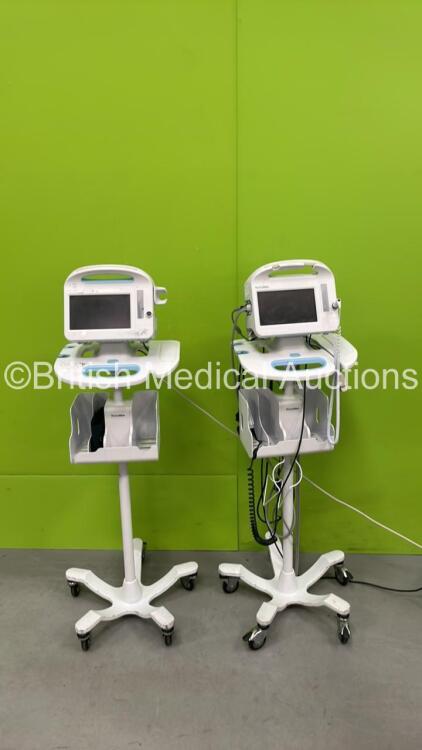 2 x Welch Allyn 6000 Vital Signs Patient Monitors On Stands (Both Power Up with Damage-See Photos) *SN 100034261116, 100032371115*