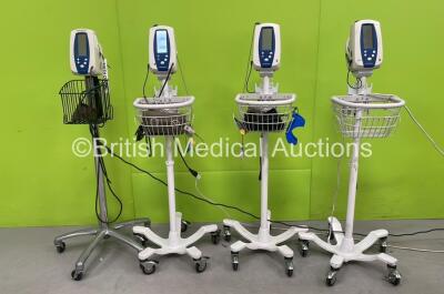 4 x Welch Allyn Vital Signs Monitors on Stands with 4 x AC Power Supplies (All Power Up)