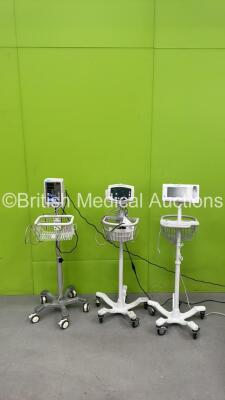 Job Lot of Patient Monitors on Stands Including 1 x Welch Allyn Connex Spot Monitor on Stand, 1 x Welch Allyn 53NOO Patient Monitor on Stand and 1 x Edan M3A Vital Signs Monitor on Stand (All Power Up) *SN 100006923616, JA121023, 112613M14307420001*