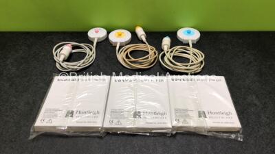 Job Lot Including 3 x Sonicaid Fetal Monitor Transducer / Probes *All Untested* and 3 x Huntleigh Sonicaid Chart Paper Packs