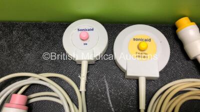 Job Lot Including 3 x Sonicaid Fetal Monitor Transducer / Probes *All Untested* and 3 x Huntleigh Sonicaid Chart Paper Packs - 3