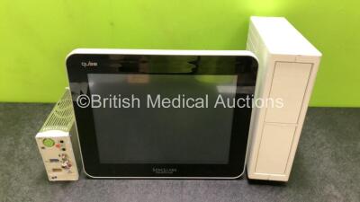 Job Lot Including 1 x Spacelabs Qube Model 91390 Touch Screen Patient Monitor (Untested Due to No Power Supply) 1 x Spacelabs 91496 Module Including ECG, SpO2, T1-2, NIBP, hlo 1 and hlo 2 Options and 1 x Spacelabs 90499 Module Rack *SN 1496-103221 / 499-0