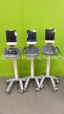 3 x Mindray VS-900 Vital Signs Monitor on Stands (All Power Up) *S/N FV-99032354 / FV-1C052119 / FV-24053841*