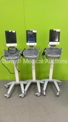 3 x Mindray VS-900 Vital Signs Monitor on Stands (All Power Up - 1 x Missing Side Casing - See Photo) *S/N FV-990322355 / FV-99032308 /FV-254053854*