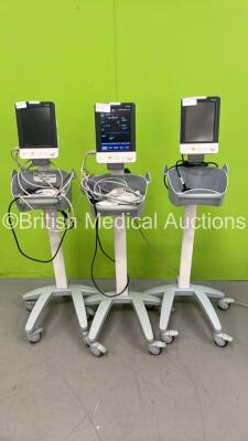 3 x Mindray VS-900 Vital Signs Monitor on Stands (All Power Up - 1 x Damaged Handle -See Pictures) *S/N FV-6B0-3278 / FV-24053838 / FV-6801376*