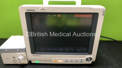 Mindray BeneView T5 Patient Monitor (Powers Up with Missing Dial and Crack in Casing - See Photos) Including Mindray AG Gas Module with Water Trap (Damage to Casing - See Photos) - 2