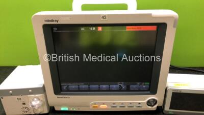 Mindray BeneView T5 Patient Monitor with Printer Option (Powers Up with Missing Dial - See Photos) Including Mindray AG Gas Module with Water Trap and Mindray Beneview T1 Handheld Patient Module Including, ECG, SpO2, MP1, IBP, NIBP, T1 and T2 Options (Pow - 2