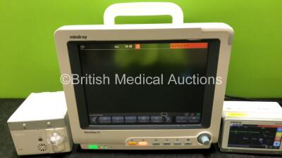 Mindray BeneView T5 Patient Monitor (Powers Up) Including Mindray AG Gas Module with Water Trap and Mindray Beneview T1 Handheld Patient Module Including, ECG, SpO2, MP1, IBP, NIBP, T1 and T2 Options (Powers Up with Damage to Casing - See Photos) - 2