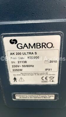 2 x Gambro AK 200 Ultra S Dialysis Machines - Software Version 11.11 (Both Power Up) - 5