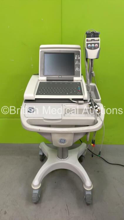 GE MAC 5500 ECG Machine on Stand with 10 Lead ECG Leads (Draws Power with Blank Screen)