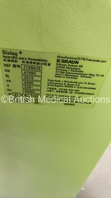 B-Braun Dialog+ Dialysis Machine Software Version 8.2A - Running Hours 14734 (Powers Up) *S/N 47063* - 7