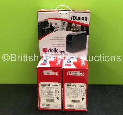 3 x Riello iDialog UPS Units in Boxes *SN AL21VNV10023723 / AL26VNV10031476 / AL21VNV10024419*