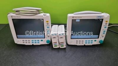 2 x GE Datex Ohmeda F-FM-00 Patient Monitors (Both Power Up 1 x Missing light Casing) with 2 x E-PSM-00 Modules Including ECG, SpO2, T1, T2 and NIBP Options *SN 6378501 / 6378505 / 6383758 / 6383798*