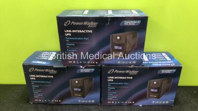 3 x PowerWalker Basic Line-Interactive UPS Units in Boxes *SN 3201150P30000136 / 3201150P30000135 / 3201150P30000185*