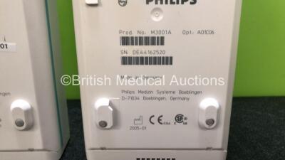 Job Lot Including 1 x Philips M3001A Module Including ECG/Resp, SpO2, NBP, Press and Temp Options and 1 x 1 x Philips M3001A Module Including ECG/Resp, SpO2 and NBP Options *SN DE22706280 / DE44162520* - 5