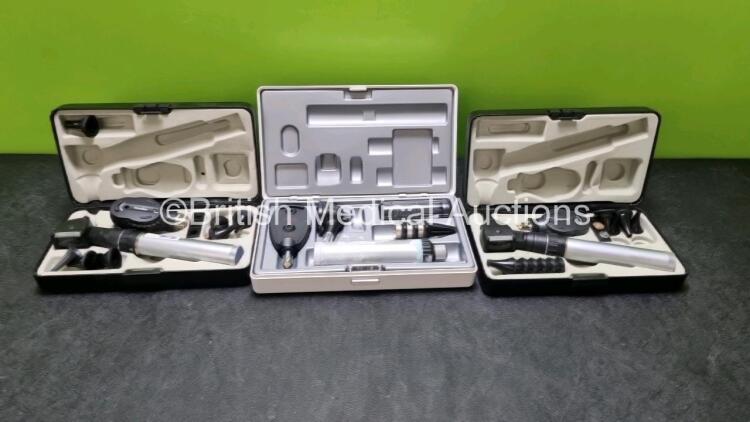 Job Lot of Otoscope / Ophthalmoscope Sets Including 2 x Keeler Practitioner and 1 x Heine KT 100 In Cases