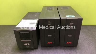 Job Lot Including 2 x APC Back-UPS 1400 UPS Units (1 x Powers Up with Replace Battery Light, 1 x No Power) and 1 x APC Smart-UPS 750 Unit (Powers Up) *C*