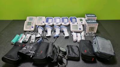 Mixed Lot Including 3 x Omron MX3 Plus Pulse Oximeters, 5 x Omron M2 Basic Pulse Oximeters, 4 x Zebra DS22 Imagers, 1 x AND Blood Pressure Monitor, 2 x Nissei WSK-1101 Blood Pressure Monitors, 3 x Boso BP Gauges, 6 x Merlin Medical Ear Thermometers, 1 x M