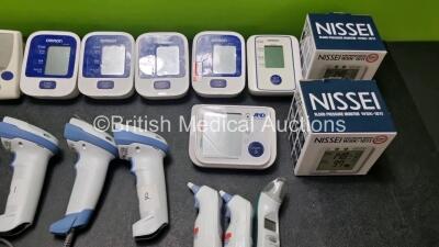 Mixed Lot Including 3 x Omron MX3 Plus Pulse Oximeters, 5 x Omron M2 Basic Pulse Oximeters, 4 x Zebra DS22 Imagers, 1 x AND Blood Pressure Monitor, 2 x Nissei WSK-1101 Blood Pressure Monitors, 3 x Boso BP Gauges, 6 x Merlin Medical Ear Thermometers, 1 x M - 3