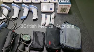 Mixed Lot Including 3 x Omron MX3 Plus Pulse Oximeters, 5 x Omron M2 Basic Pulse Oximeters, 4 x Zebra DS22 Imagers, 1 x AND Blood Pressure Monitor, 2 x Nissei WSK-1101 Blood Pressure Monitors, 3 x Boso BP Gauges, 6 x Merlin Medical Ear Thermometers, 1 x M - 4