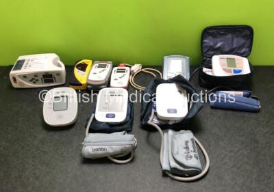 Job Lot Including 1 x Masimo Rad 8 Signal Extraction Pulse Oximeter, 2 x Masimo Rad 5 Pulse Oximeters, 1 x Oxi-Pulse SpO2 Monitor, 3 x Omron Digital Blood Pressure Monitors with 2 x Cuffs, 1 x A&D Digital Blood Pressure Monitor with Cuff and 1 x Microlife