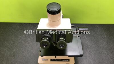 Olympus BH2 Benchtop Microscope with 2 x WHK 10X/20 L Eyepieces and 4 x Optics *1 x DPlan 50 0,90 Oil / 1 x SPlan 10 01,25 Oil / 1 x SPlan 10 0,30 and 1 x SPlan 40 0,70* (No Power) *SN NA* - 5