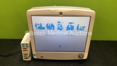 GE B650 Carescape Touch Screen Patient Monitor *Mfd 2016* with 1 x GE E-PSMP Module with NIBP, P1, P2, T1, T2, SPO2 and ECG Options (Powers Up) *SN 6651790 / SK416331009HA*