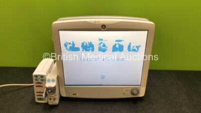 GE B650 Carescape Touch Screen Patient Monitor *Mfd 2014* with 1 x GE Type E-sCAiOV Module with Spirometry Option and D-fend Pro Water Trap *Mfd 2015* and 1 x GE E-PSMP Module with NIBP, T1, T2, SPO2 and ECG Options (Powers Up) *SN SGV15363003HA / 8002397