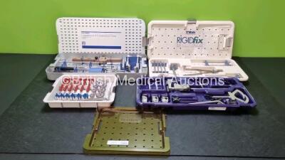 Job Lot of Surgical Instrument Sets Including 1 x Smith & Nephew Calandruccio 2 Compression Clamp, 1 x Mitek Rigidfix ACL Cross Pin System 1 x Depuy LCS Knee Bearing System and 1 x Sorin Biomedica Bicarbon (All Sets Incomplete)