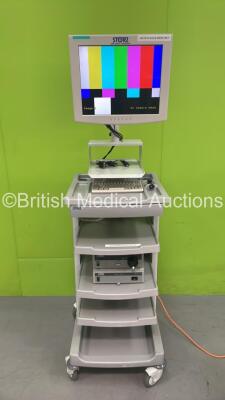 Storz Stack Trolley with Storz Monitor, Keyboard, Storz 222000 20 SCB Image 1 Hub Camera Control Unit and Storz Xenon Nova 300 201340 20 Light Source (Powers Up) *SN 126060 / 06-63224*