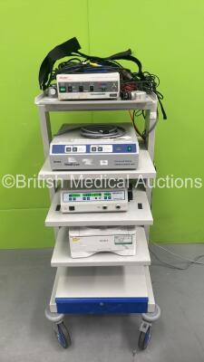 Stack Trolley with Stryker 784 Medical Video Camera Unit, Stryker 3 Chip Camera, Zeiss MediLive Camera Control Unit, Medicon Servotronic EC100, Light Cable and Sony Printer (All Power Up)