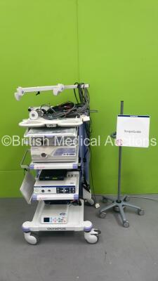 Olympus Stack Trolleys with Olympus UPD-3 Scope Guide, Olympus EVIS Lucera CV-260SL Image Unit, Keyboard, Olympus EVIS Lucera CLV-260SL Light Source, MediCap USB200 Camera Unit, Extron DVS 304 and Various Leads (All Power Up) *7633246 / 7048397 / 7036216