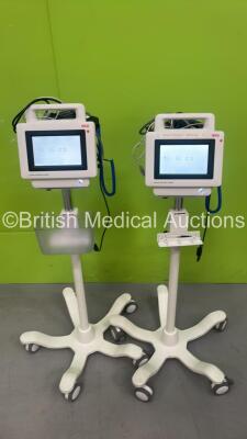 2 x Seca Medical Vital Signs Analyser Monitors on Stands with Various Leads (Both Power Up) *NA*