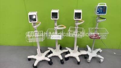 3 x Philips VS2 Patient Monitors on Stands and 1 x CSI Criticare ComfortCuff 506N3 Series Vital Signs Monitor on Stands (All Power Up)