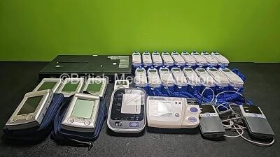 Mixed Lot Including 17 x Covidien Genius 3 Thermometers with Base Units, 5 x Microlife WatchBP Home with 2 In a Bags, 1 x Omron 705IT Digital BP Meter, 1 x Omron Automatic Blood Pressure Monitor M6ACME, 1 x CO Check+, 2 x Nonin SpO2 Finger Sensor and 1 x 