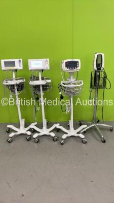 1 x Welch Allyn 420 Series Patient Monitor on Stand, 1 x Welch Allyn 53NT0 Vital Signs Monitor on Stand and 2 x Welch Allyn Connex Spot Monitors (Boht Power Up) *S/N (21)10000871317 / (21) 100048723117*