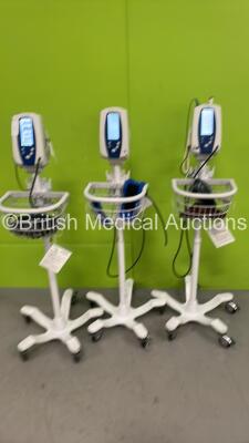 3 x Welch Allyn SPOT Vital Signs Monitors on Stands (All Power Up)