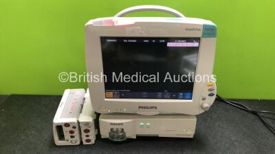 Philips IntelliVue MP50 Patient Monitor (Powers Up) with 1 x Philips IntelliVue X2 Handheld Patient Monitor Including ECG, SpO2, Press, Temp and NIBP Options (Powers Up with Damage to Casing and Screen, Missing Battery and Badge - See Photos) 1 x Philips 