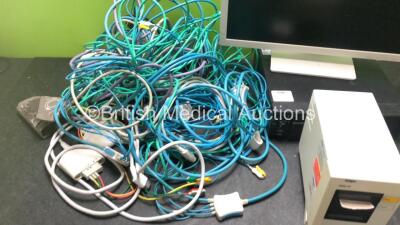 Job Lot Including 1 x Drager R50-N Printer Unit, 1 x Drager LCD Monitor, 1 x Drager Infinity Central Station and Various Patient Monitoring Cables *SN 5500518471 / 184220DPF0078 / 1OQ7XL-00397* - 2