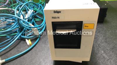 Job Lot Including 1 x Drager R50-N Printer Unit, 1 x Drager LCD Monitor, 1 x Drager Infinity Central Station and Various Patient Monitoring Cables *SN 5500518471 / 184220DPF0078 / 1OQ7XL-00397* - 6