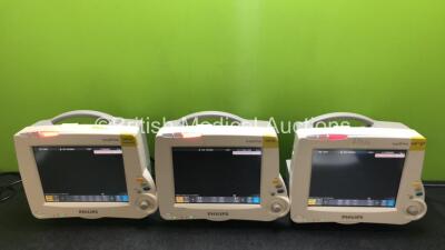 3 x Philips IntelliVue MP30 Patient Monitors (All Power Up with Damage to Casing - See Photos)