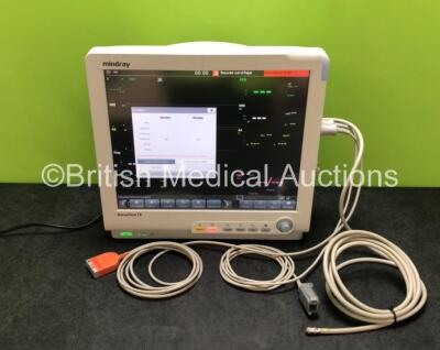 Mindray BeneView T8 Patient Monitor with Printer Options, 1 x Mindray Multiparameter Patient Module Including ECG, SpO2, IBP1, IBP2, T1, T2 and NIBP Options and 1 x Mindray AG+O2 Gas Module with Water Trap (Powers Up with Cracks in Monitor Casing - See Ph