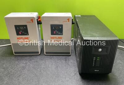 Mixed Lot Including 2 x Smiths Medical Hotline Level 1 Fluid Warmer Units and 1 x Trust PW-4130M UPS Unit (All Power Up) *SN 20050804 / 20010811*