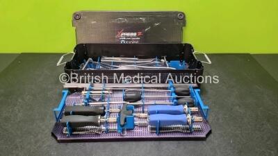 X-Spine X Press 2 Dual Lead Open Minimally Invasive Pedicle Screw System Including Rod Holder, Rod Bender, Distractor, Compressor, K-Wires, Bone AWL, Screwdriver Handle and Torque Handle In Sterilization Tray