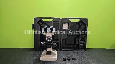 Nikon Model SE with 2 x CFWE 10X18 Lens and 3 x Optics Including 1 x E 10 0.25 160-, 1 x E 40 0.65 160/0.17 and 1 x E 4/0.10 160/- In a Case (Unable to Test Due to Cut Power Supply - See Photo) *SN 862337*