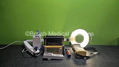 Mixed Lot Including 1 x Medela Clario Pump Unit without Power Supply (Powers Up), 1 x CME Medical T34 Ambulatory Syringe Pump (Powers Up,Stock Battery Used For Test - Battery Not Included and Missing Battery Cover- See Photo), 1 x GE Ohmeda Trusat Pulse O