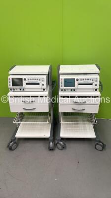 2 x GE Corometrics Ref 259-c Series Fetal Monitors on Stands (1 x Powers Up, 1 x No Power and Damaged - See Photo)