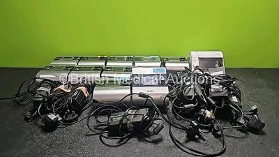 MIxed Lot Including 8 x ResMed S9 Escape CPAP Units, 1 x ResMed S9 AutoSet CPAP Unit, 1 x Lowenstein Medical WM090TD CPAP Unit, 2 x Resmed H5i Humidifier Chambers and 10 x Power Supplies (All Power Up, 1 x Damaged Case - See Photo) *SN22161395258 / 221519