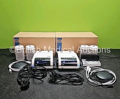 Job Lot Including 2 x NSK Varios 970 Model NE255 with 4 x VA Bottles, 1 x Varios Handpiece, 2 x Handpiece Cords, 2 x Foot Switches, 2 x Power Supply Cables and Accessories (Both Power Up) * SN 09800554 / 09800574*